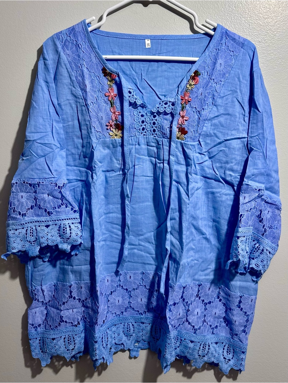 Light Blue Embroidered Crochet-Trim Size 3Xl (1431)